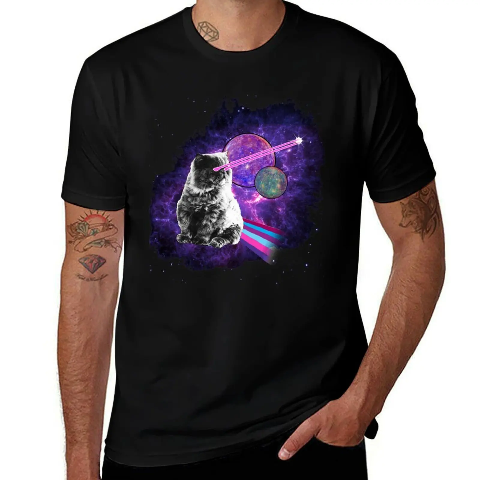 

Space Cat Lazer T-Shirt t shirts for man cotton anime tshirt T-Shirt