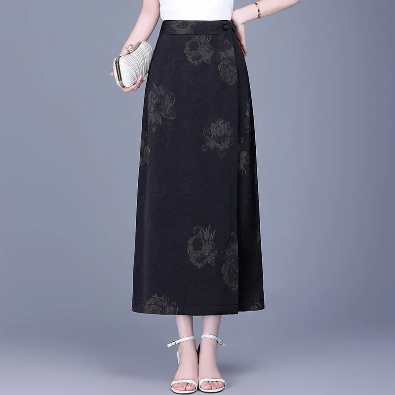 봄 여름 가을 중국풍 원피스 스커트 여성 스커트 패션 프린트 백힙 스트레이트 튜브 슬릿 원피스 스커트