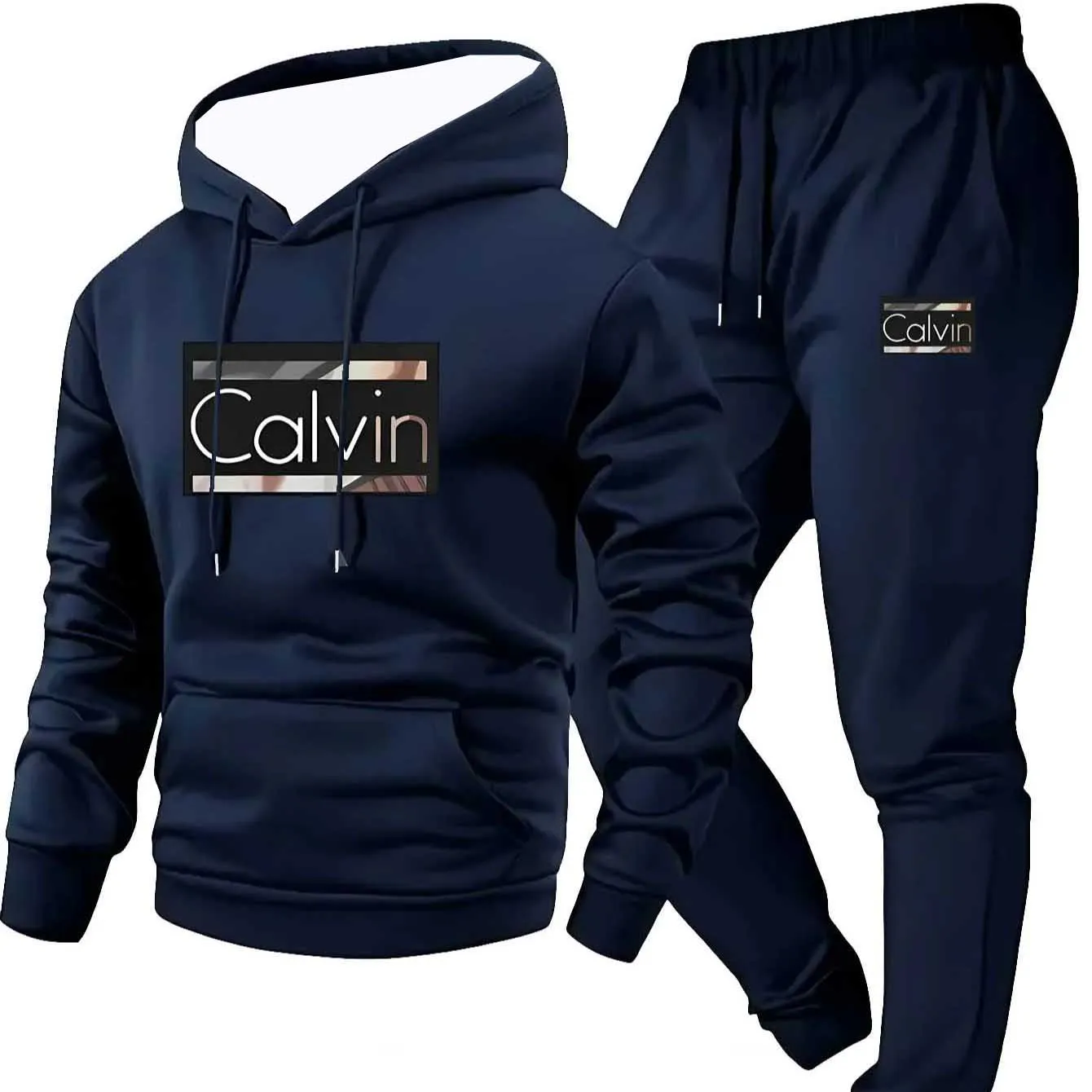 2025 Men's Cool Y2K Printed Casual 2-Piece Set Long Sleeve Hoodie And Drawstring Sweatshirt with Sweatshirt+Trousers Sportswear