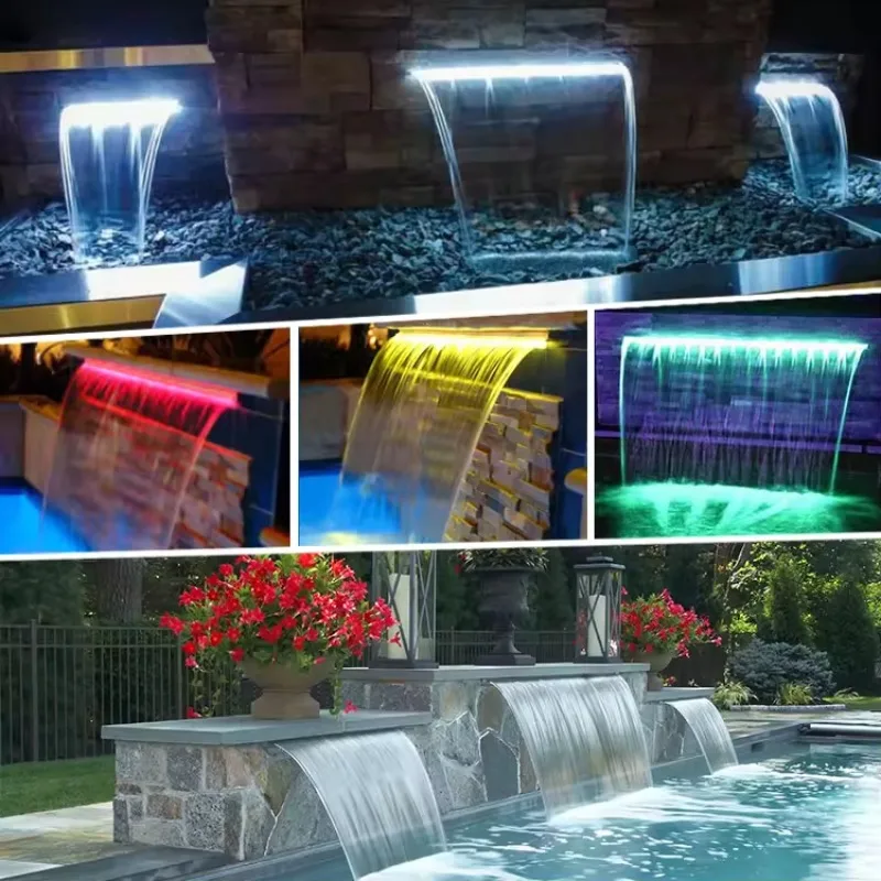 Swimming Pool Wall Fountain Decoration Falling Light Emitting Diode Light waterproof Stainless steel waterfall light strip