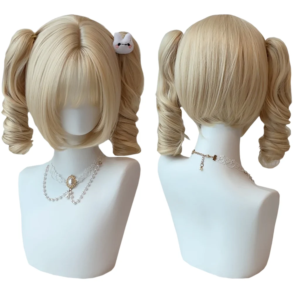 Lolita Double Ponytail Wig Short Spiral Curly Pigtails Silky Soft Protein Fiber Synthetic Hair For Anime Cosplay Daily Party