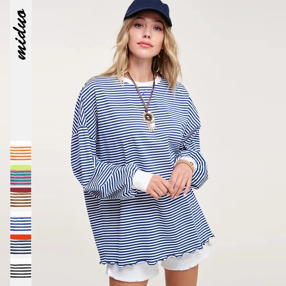 Neue Frühling Herbst frauen Langarm Tops dame Casual Lose Sweatshirt Weibliche Oansatz Streifen Pullover frauen Kleidung
