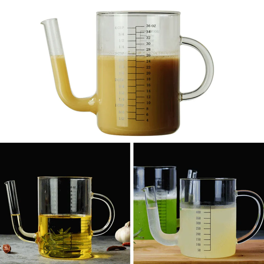 Oil Kettle Filter Measuring Cup Heat-Resistant Juice Pot Cold Water Container Household Tight Lid Easy Clean 1000Ml