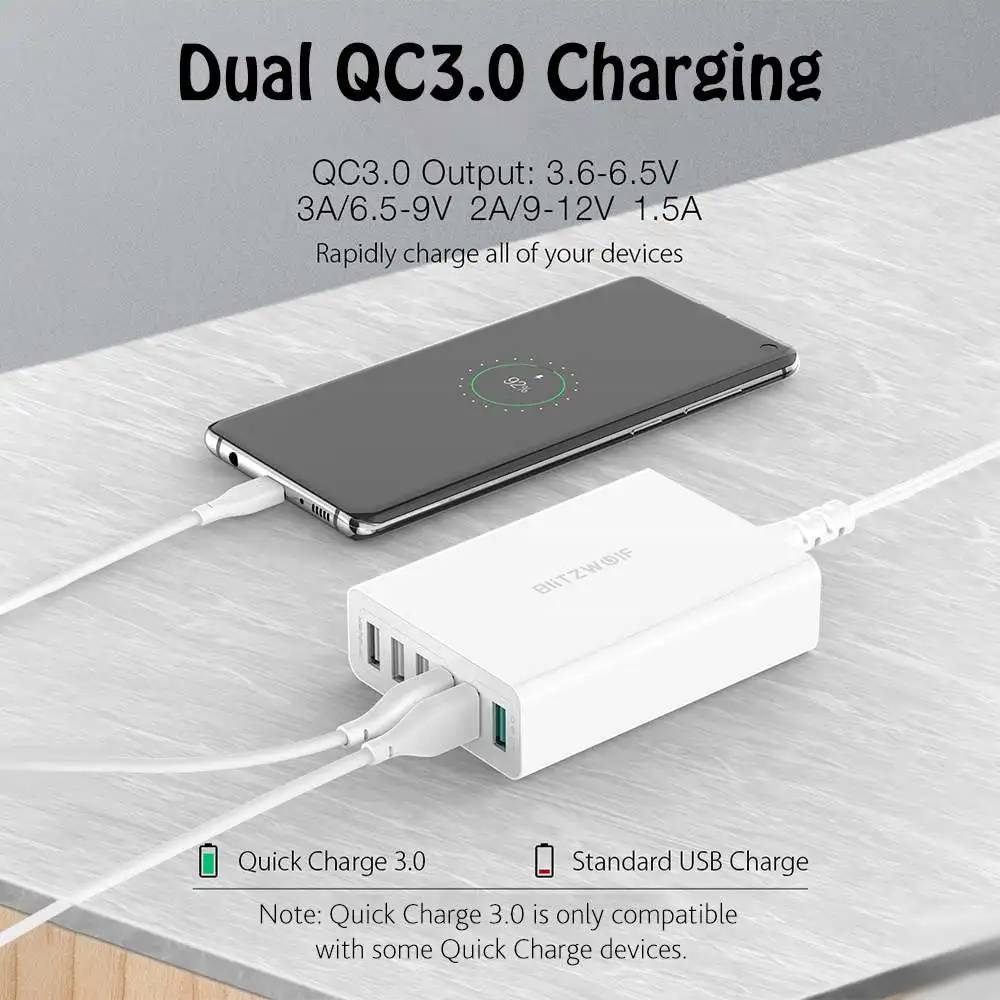 شاحن USB ، 6 منافذ ، 60 واط ، مزدوج QC3.0 ، محطة شحن سطح المكتب ، شاحن ذكي ، قابس الاتحاد الأوروبي للهاتف المحمول