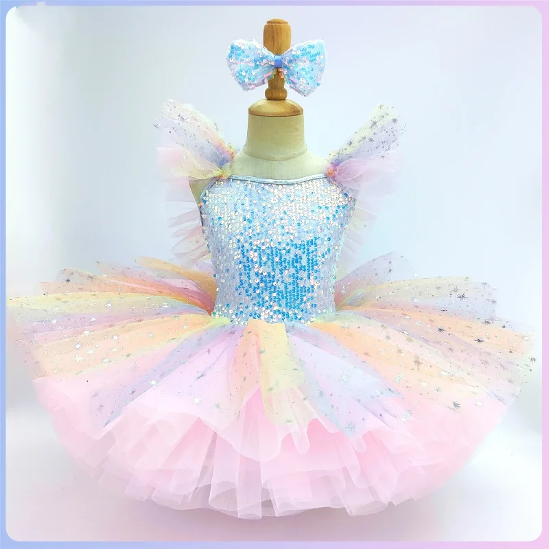 

Романтическое детское балетное платье-пачка для девочек, танцевальная юбка с золотыми пайетками, одежда для балетных выступлений, платье принцессы