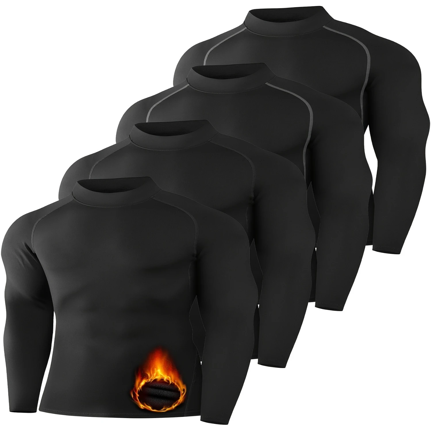 Chemises athlétiques à col haut pour hommes, maillot de corps à manches longues, couche de base évac80-l'humidité, vêtements de sport en Y, compression, 4 pièces