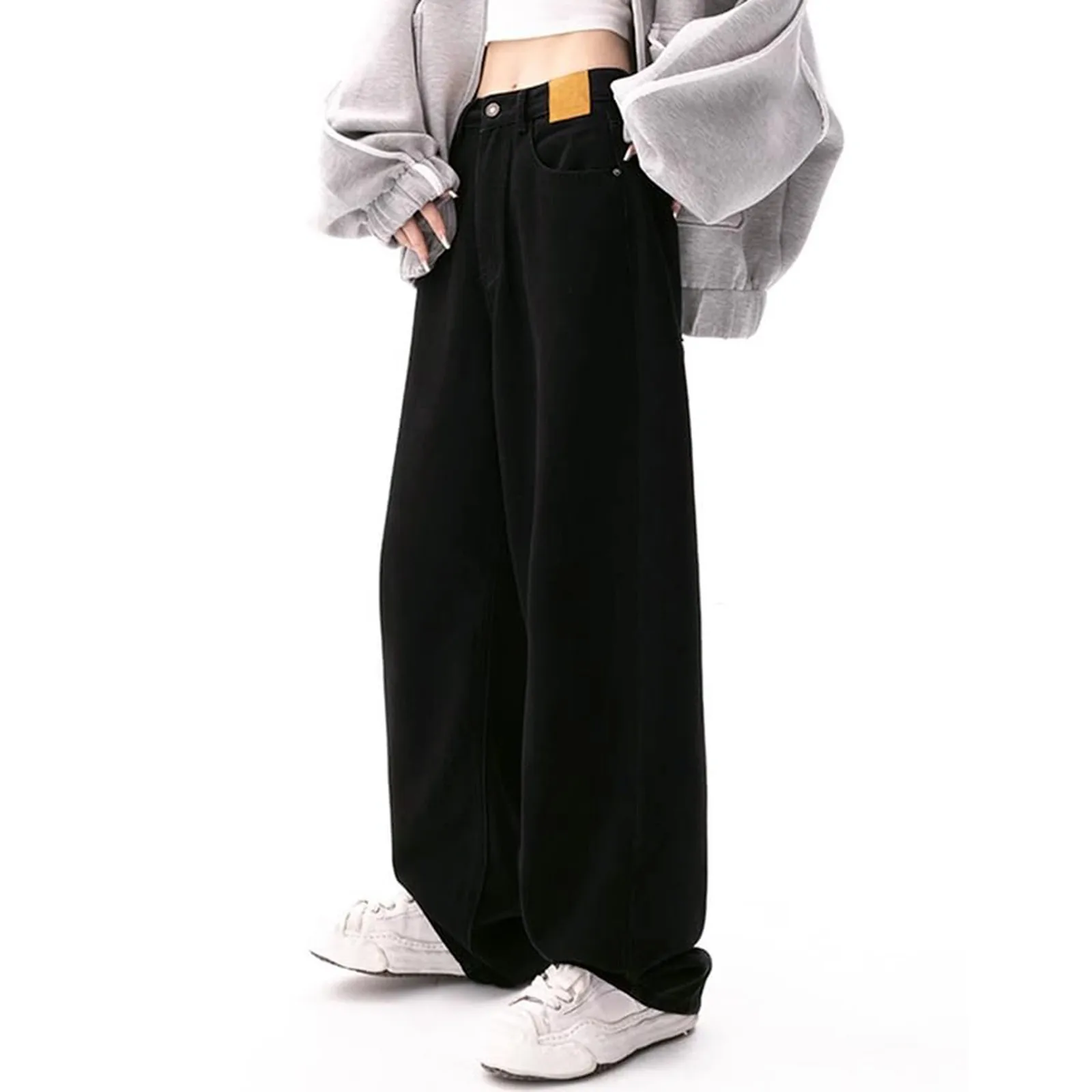 Harajuku Street Style Women Baggy Denim Pants Washed High Waist Black Denim Trousers Hip Hop Punk Style Women High End Trousers