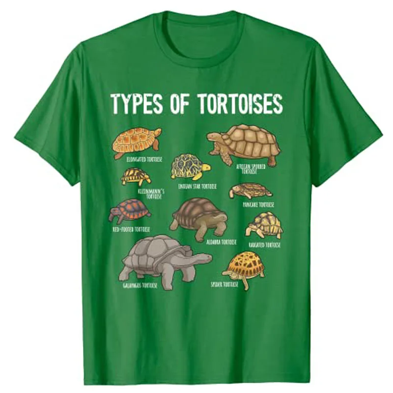 Different Types of Tortoises T-Shirts, Tortoise Lover Shirt, Reptile-Lover Graphic Tee Top Cute Short Sleeve Turtle Print Outfit