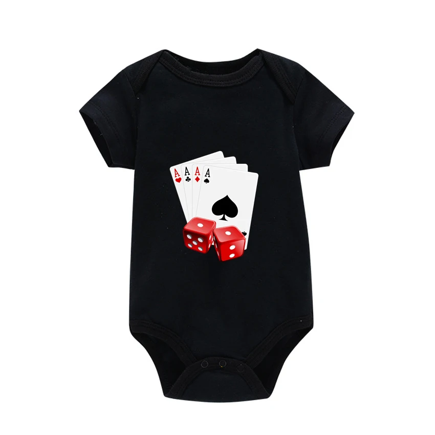 Infant Newborn Baby Girl Boy Solid Clothes Short Sleeve Bodysuits & one-pieces Customized Poker Print Add Your Design Idea