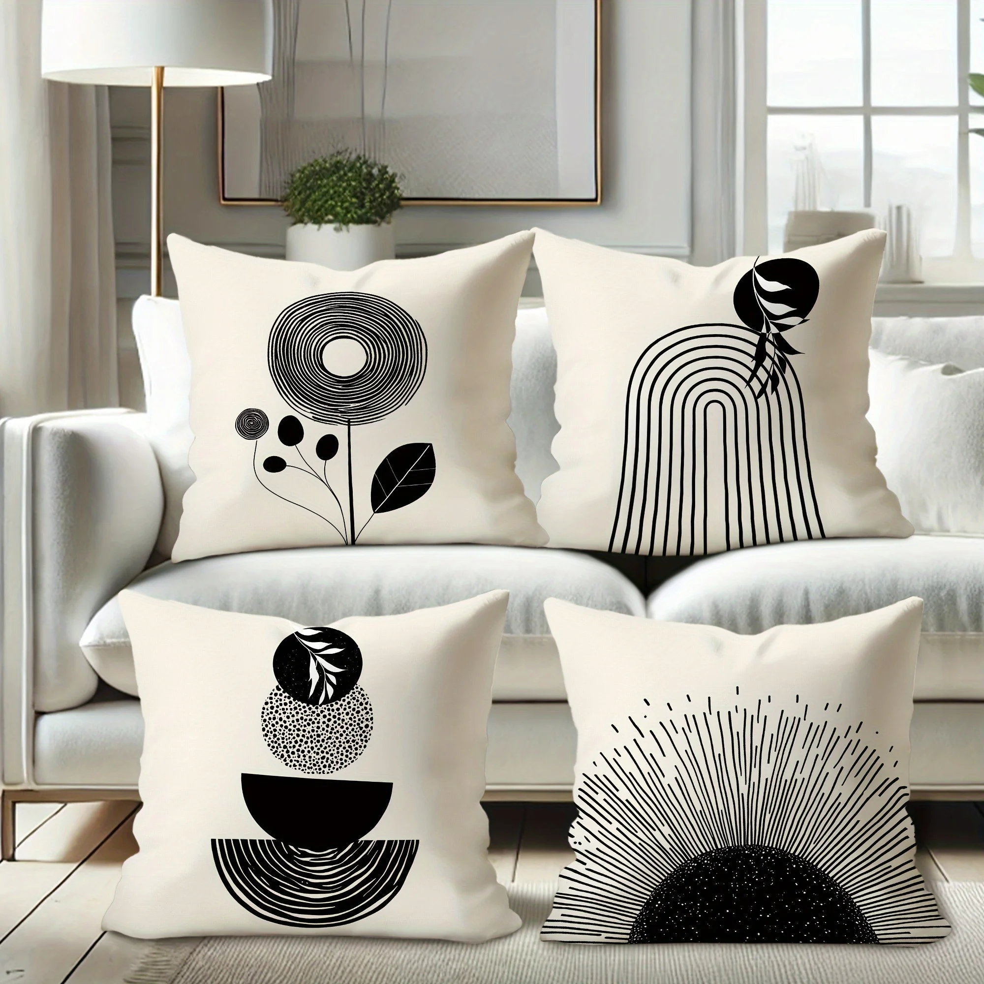 4 fundas corativas mornas en tonos neutros y blanco - fundas  almohada suaves cuadradas y rectangulares para sofá, cama o