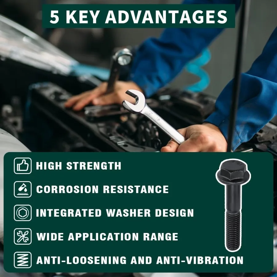 Viti per bulloni esagonali flangiati M101.5 x 20mm Bulloni flangiati esagonali in acciaio legato di grado 10.9 per macchine automobilistiche Finitura all'ossido nero