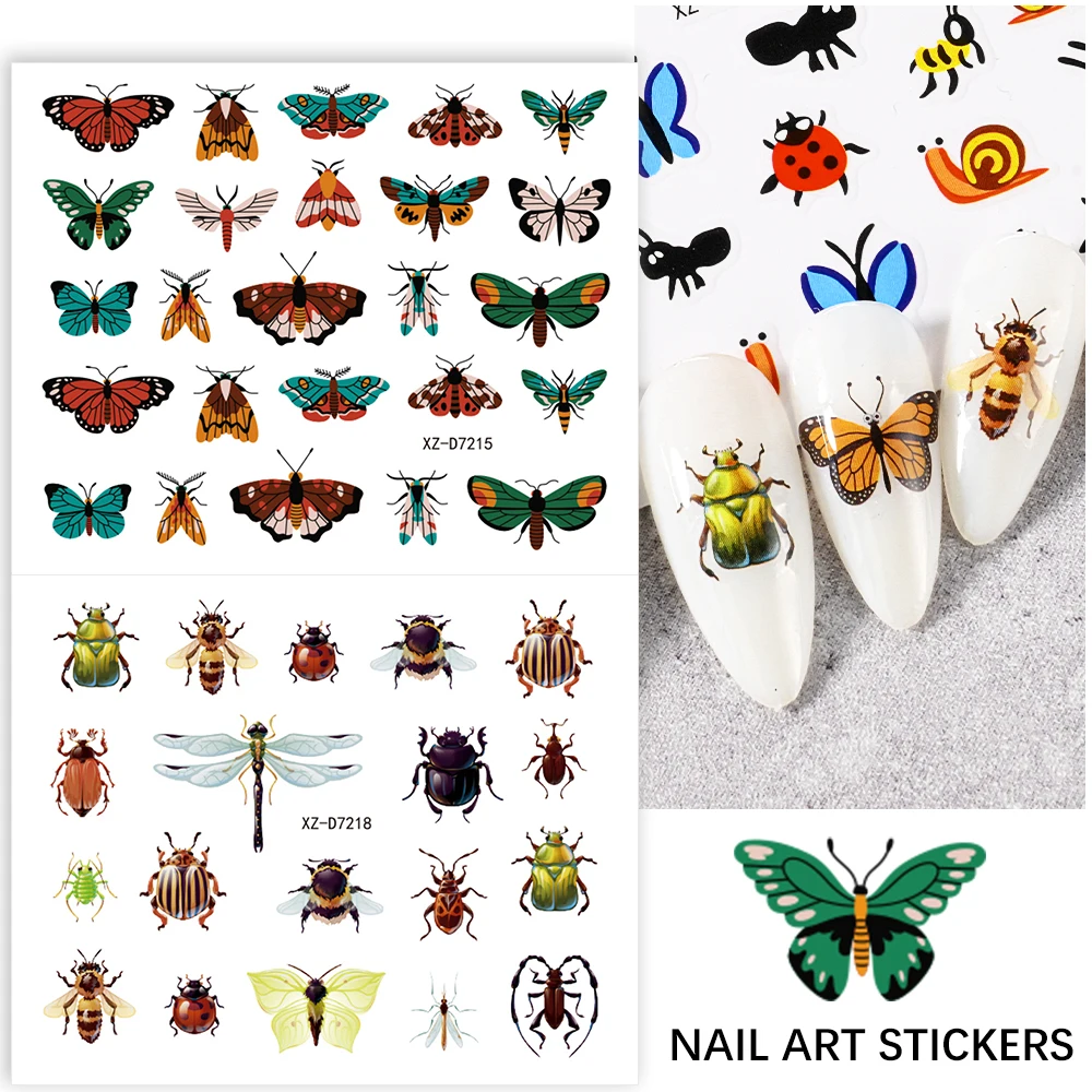 30 stks/set Zeven Sterren Lieveheersbeestje Nail Stickers 3D Creatieve Vlinder, Lieveheersbeestje, Slak, Bee Insect Serie Nail Decals manicure Decor