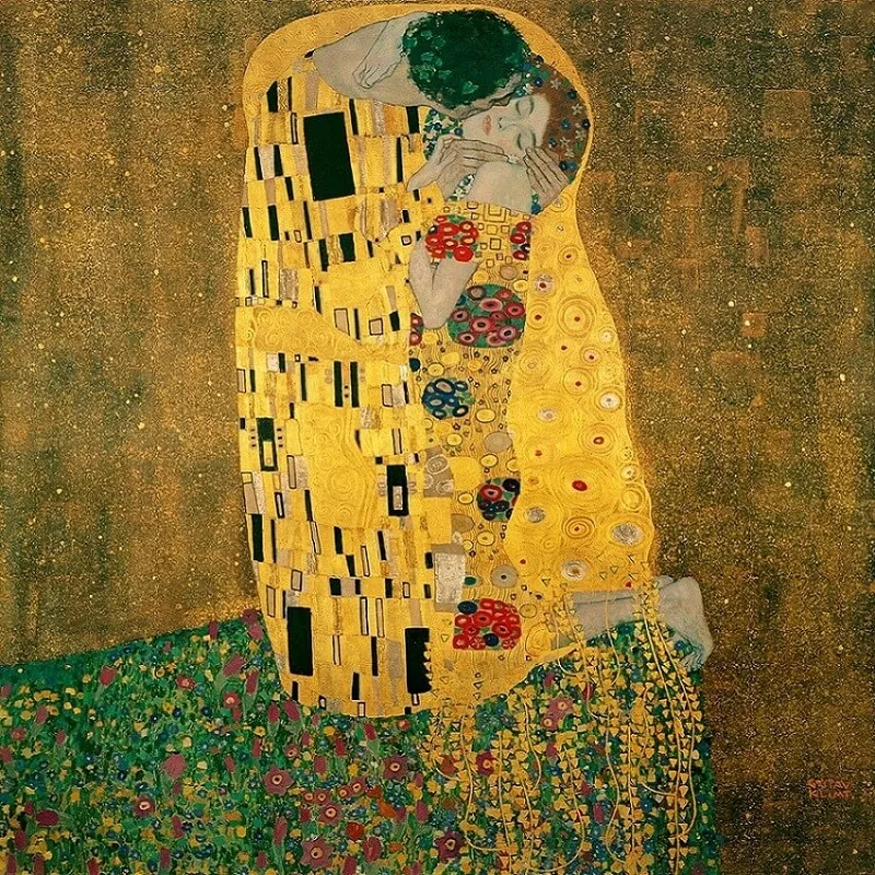 The Kiss, 1907 by Gustav Klimt Oil Painting Abstract Wall Art Reproduction Hand Painted for Bedroom Living Room Decoration