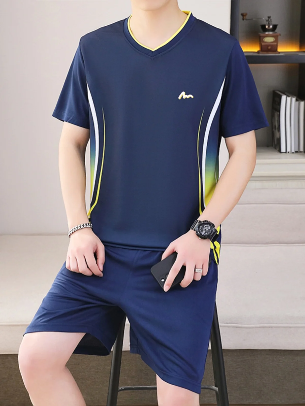 

Легкий летний спортивный костюм из ледяного шелка для баскетбола и бега, быстросохнущий, мужской, из двух предметов