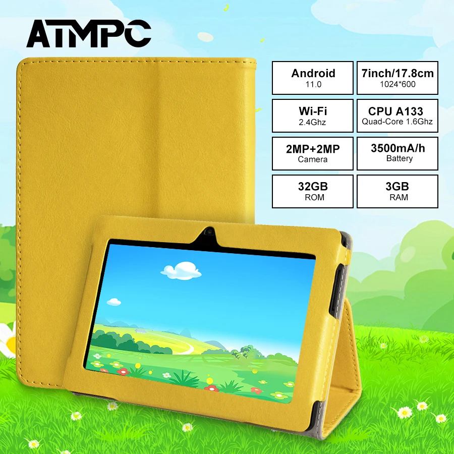 ATMPC 7 inch Tablet Android 11, 3GB RAM+32GB ROM, Quad-Core, 3500mAh, WIFI, BT 4.2, 1024*600 Resolution HD IPS Display Tablet PC