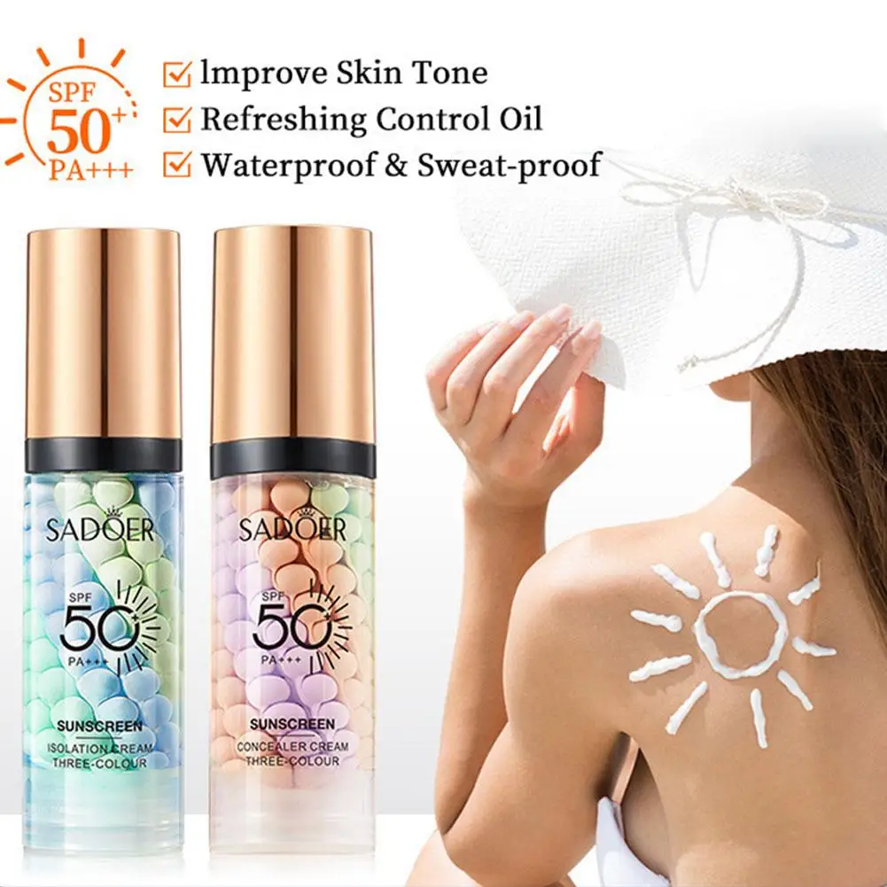 40g Tricolor Rainbow Sun Isolation Repair Cream Invisible Foundation Brightening Facial Skin Tone Pore Correcting Make UP