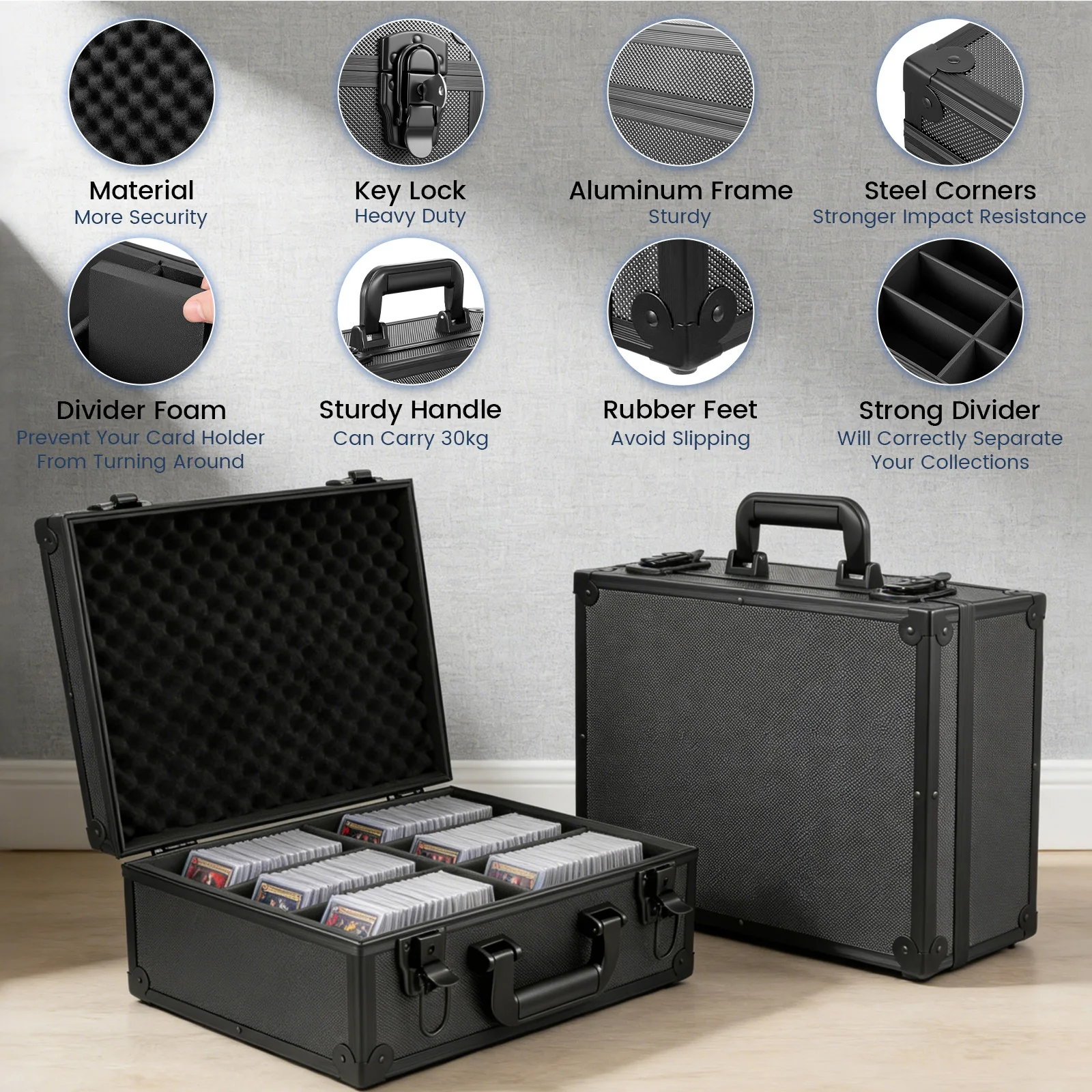 Caja de almacenamiento de tarjetas graduada con divisores de espuma para más de 140/600/2700 tarjetas, caja de almacenamiento de tarjetas de aluminio rígida para PSA/BGS/SGC/CSG, caja de