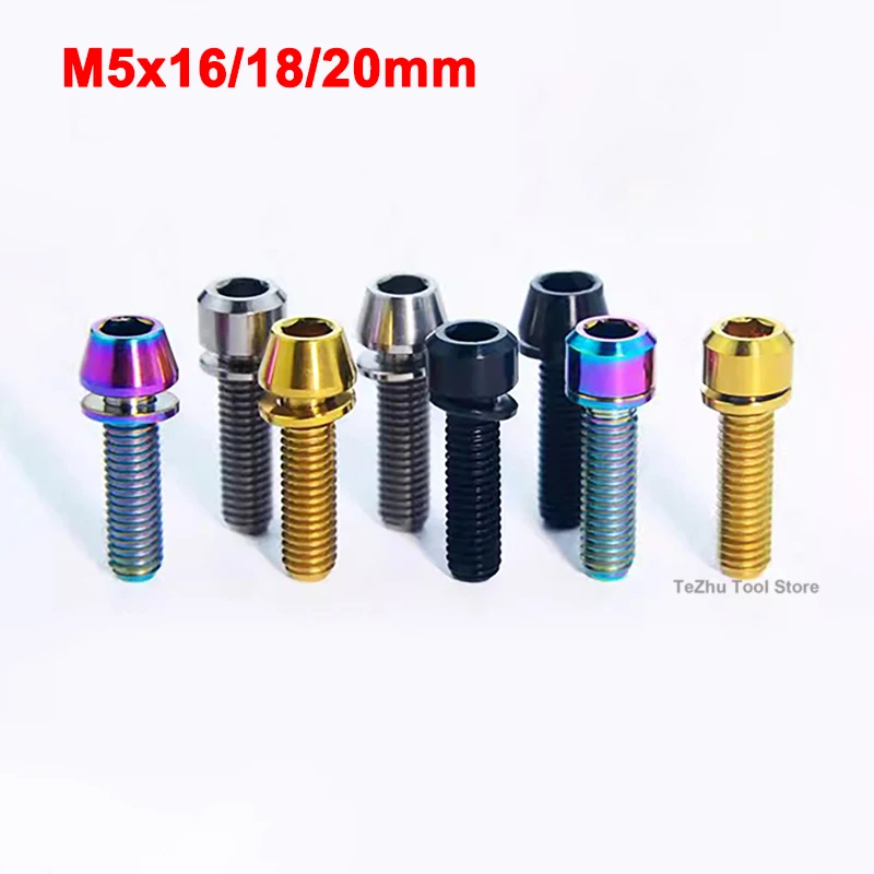 1Pcs Titanium Cone Head Bolt M5x16/18/20mm Allen Hex Screws With Washer For Bicycle Disc Brake Upgrade V brake Hub Fixed