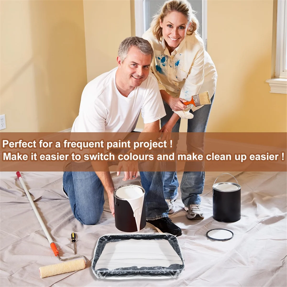HOT 40 Pcs 18 Inch Paint Roller Tray Liners, Large Disposable Plastic Paint Tray Liner Bags for House Painting Walls view 2