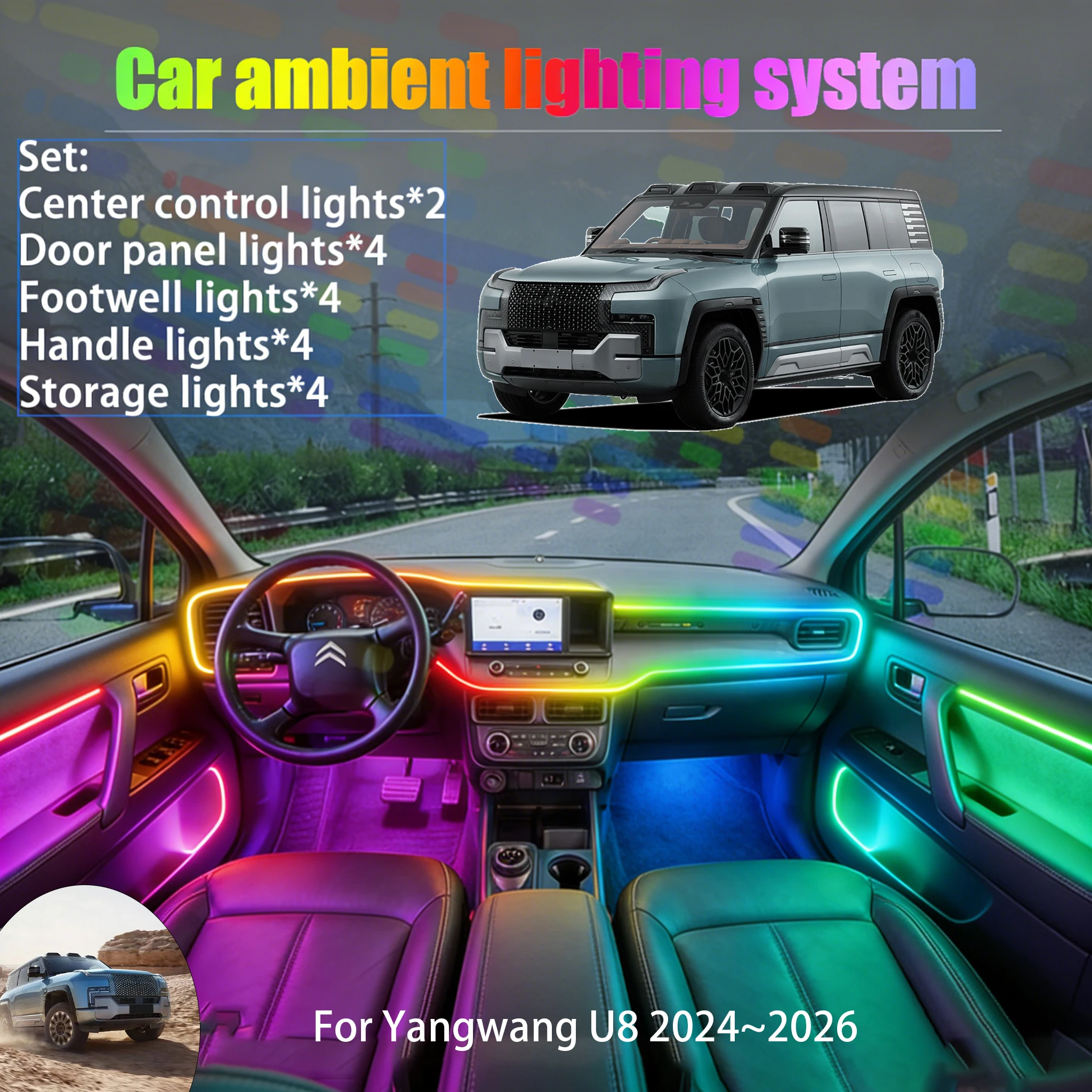 

Для Yangwang U8 2024~2026: Комплект светодиодной подсветки салона и багажника 2/18 в 1, USB RGB, с эффектом бегущей строки, автозапчасти