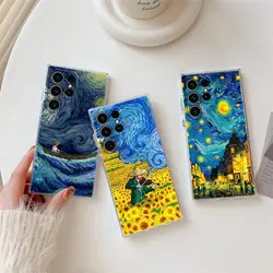 Funny Van Gogh Phone Case For Samsung Galaxy S24 S23 Ultra S22 S20 Plus S21 FE Clear Fundas Cafe Terrace Starry Night Sunflower