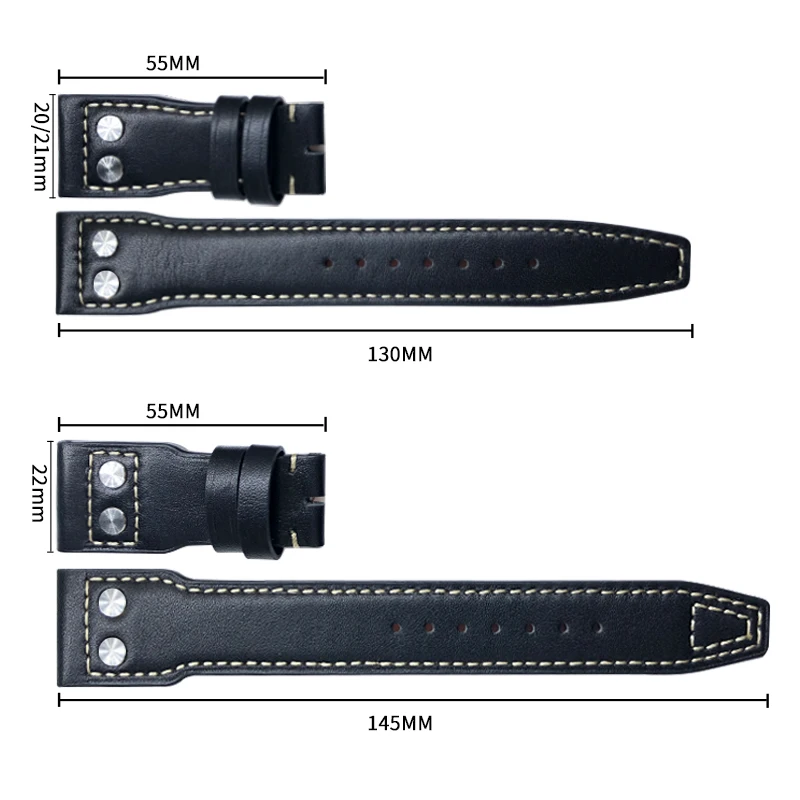 20mm 21mm 22mm High Quality Real Leather Rivets Watchband Fit for IWC SPITFIRE Big Pilot\'s Watch TOP GUN IW5009 Cowhide Strap