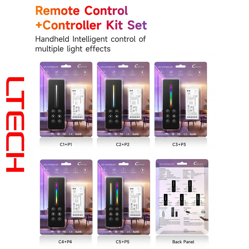 LTECH C Series 2.4G Wireless RF Control + Mini LED Controller For DC 12V-24V Single Zone Dim CT RGB RGBW RGBCW LED Strip Light