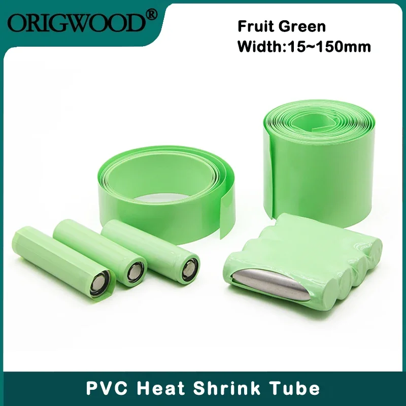 15mm ~ 150mm  Fruit Green18650 Lipo Battery PVC Heat Shrink Tube Pack 1M~20M Insulated Film Wrap Case Protection Cable Sleeve