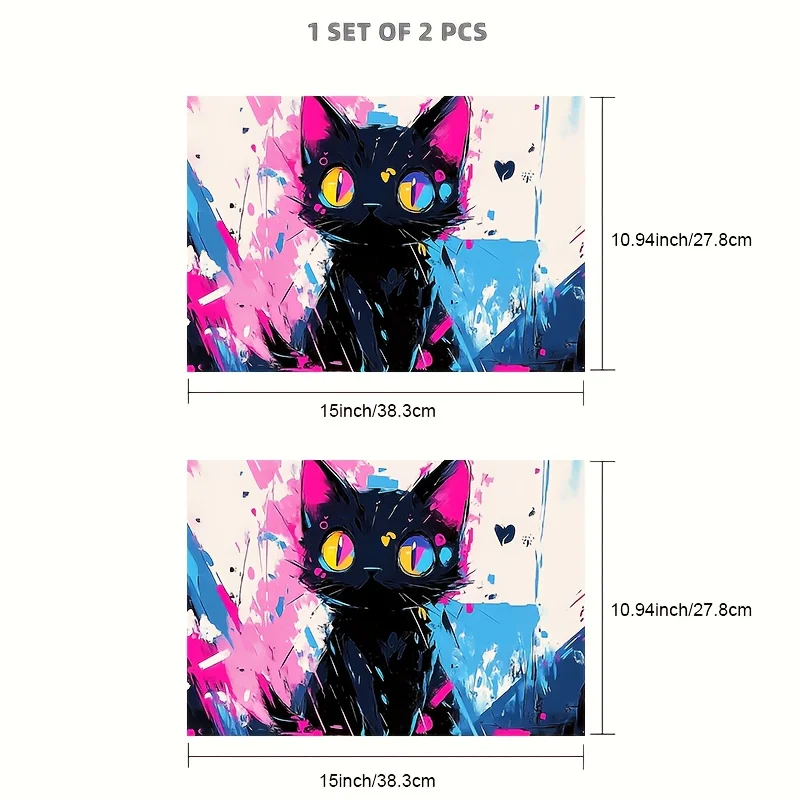 2-piece cute cartoon cat painting sticker, waterproof and scratch-resistant, self-adhesive, suitable for laptops, cars