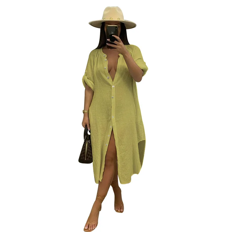 Swimming Cover Up For Ladies Saida De Praia Beach Outing Women Set Summer Dress Kaftan Shirt Sexy Bamboo Knot Casual New