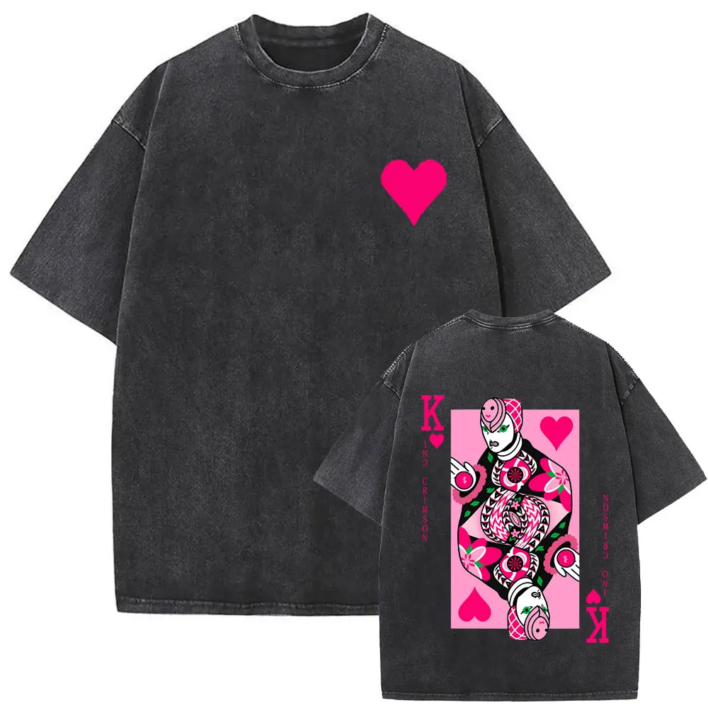 Anime Jojo Bizarre Adventure Steel Ball Run Gyro Zeppeli Vintage Washed T-shirt Men Women Clothing Casual Retro Oversized Tshirt