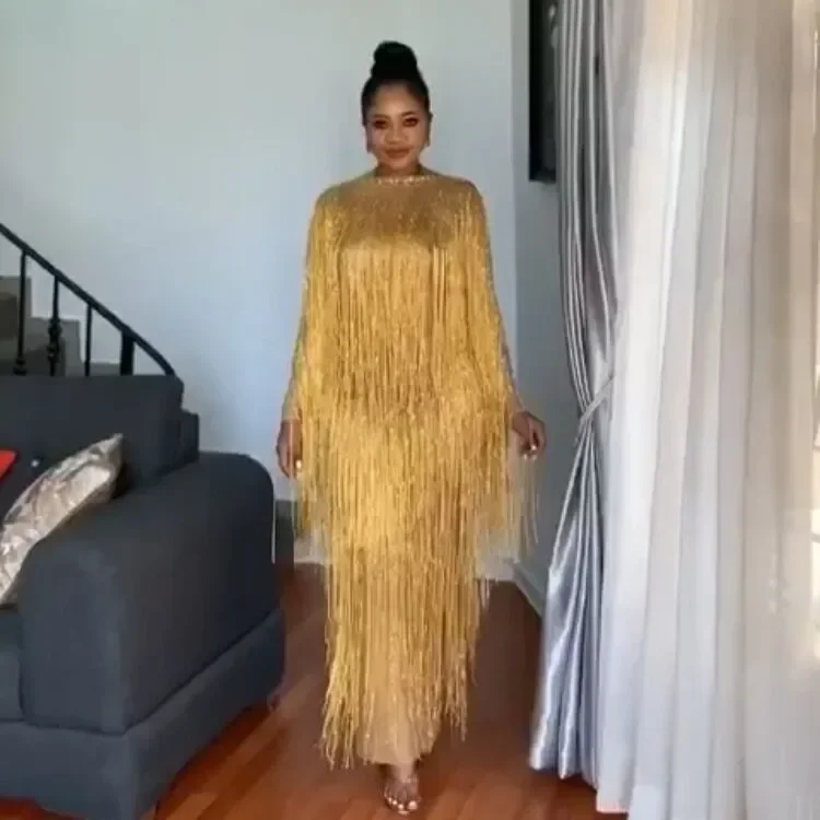 Kostiumy do tańca jazzowego dla tancerzy Lady Bar Dj Club wykonują frędzle sceniczne długie elastyczne urodziny świętuj sukienkę z frędzlami DJ1033