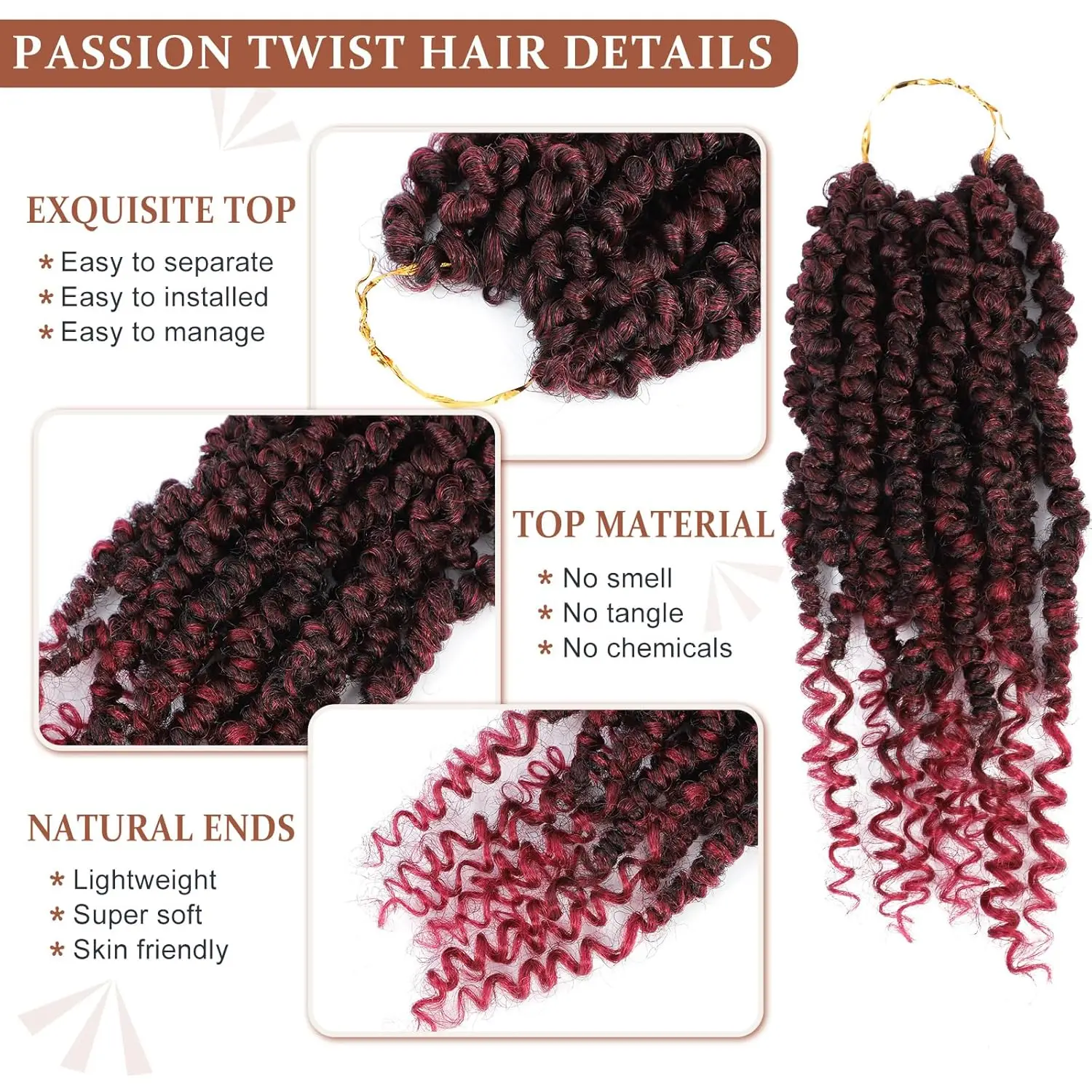 Passion Twist Häkelhaar, vorgefertigt, 8/12/14/16 Zoll, kurze, vorgefertigte Häkelzöpfe für schwarze Frauen, synthetische Haarverlängerungen. – Detail 5