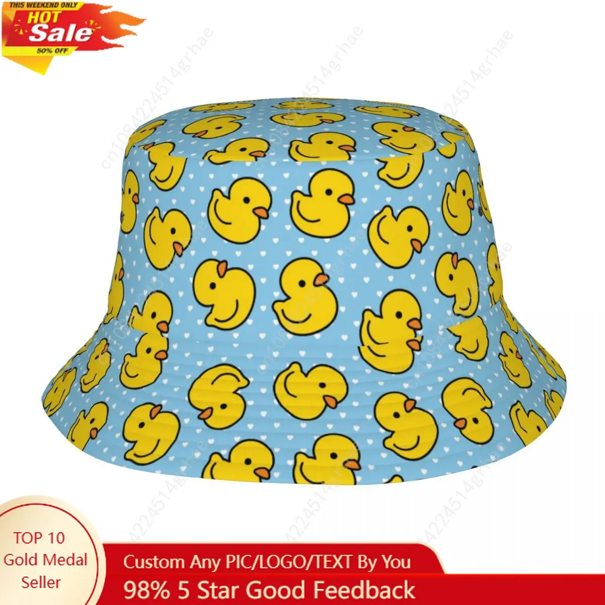 Cartoon Cute Duck Pattern Bucket Hat Spring Picnic Headwear Animal Fisherman Hat for Outdoor Men Women Bob Hat UV Protection