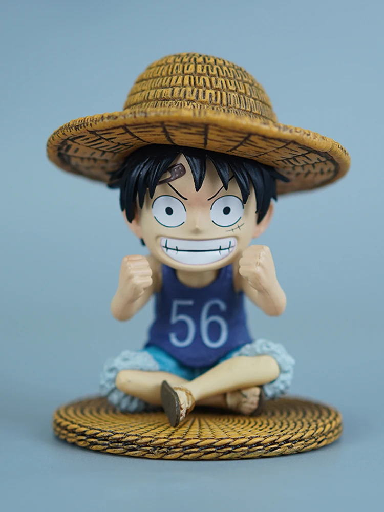 

10cm One Piece Anime Collectible - Seated Monkey D. Luffy “Straw Hat” Figure for Car Dashboard & Desktop Display Trendy Decor