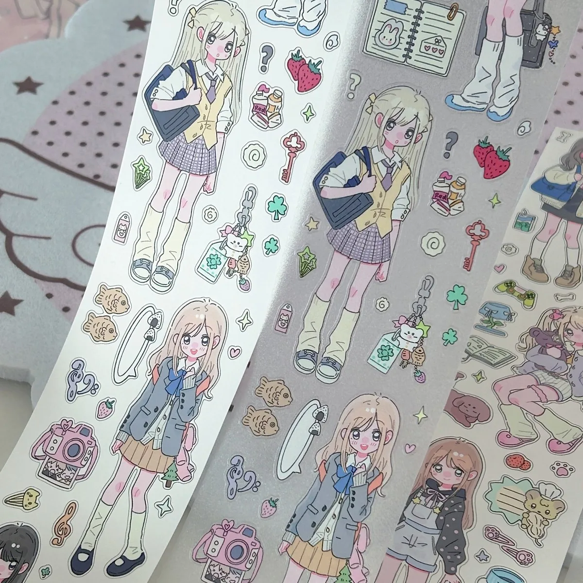 WakaWaka Kawaii Girl Character Sticker Roll Korean PET Deco Sticker Scrapbook Stickers Deco Stickers Diy Arts Crafts Album