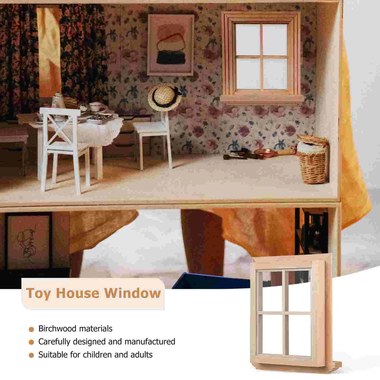 2 pçs quatro janelas quebra-cabeça minúsculos móveis ornamentos brinquedo em miniatura decorações quadros casa layout de bétula casas do miúdo