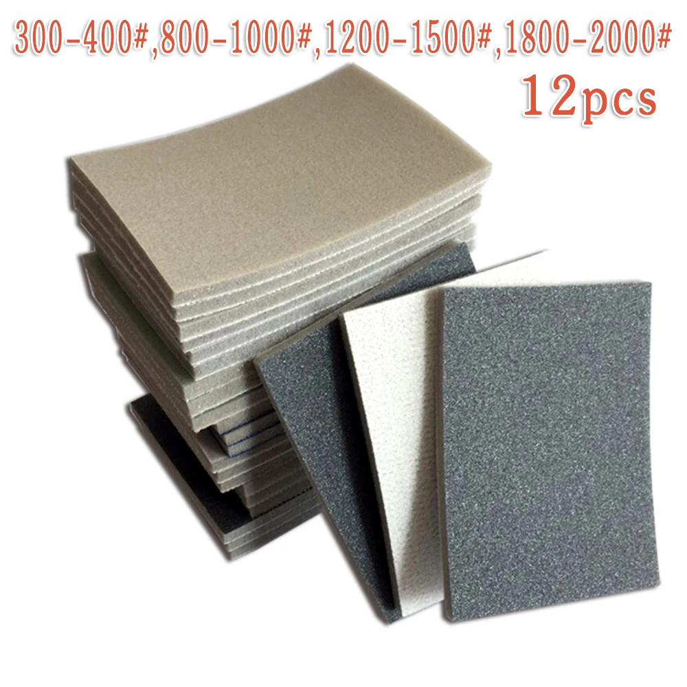 12pcs/Set 75x100mm Wet Dry Sponge Sanding Papers Coarse Sand Polisher Grinding Block Pads Abrasive Tools For Computer