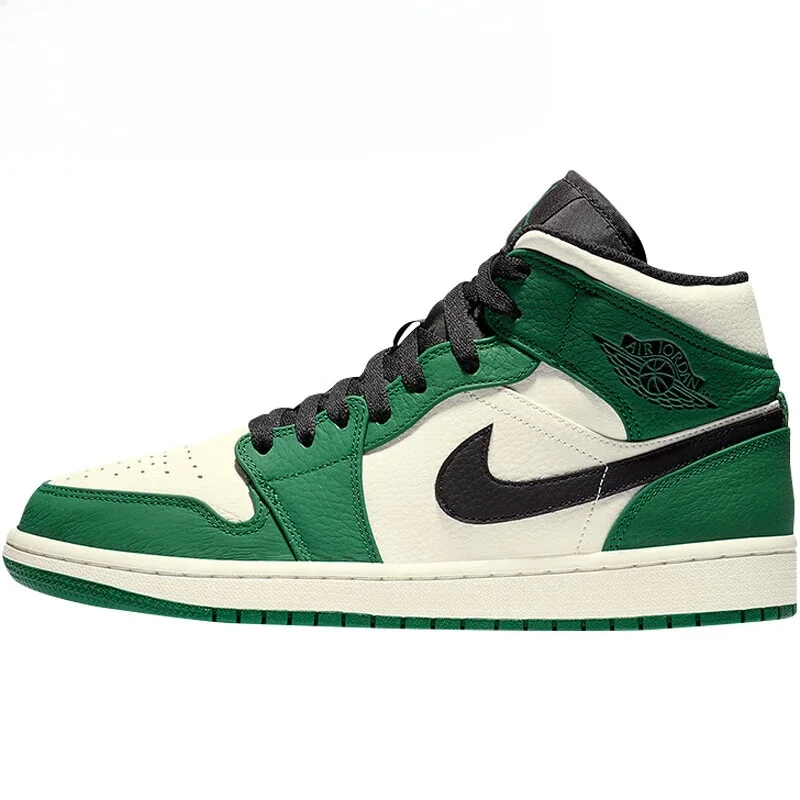 Nike Air Jordan 1 Mid White/Green Toe Men's Mid-Top Basketball Shoes