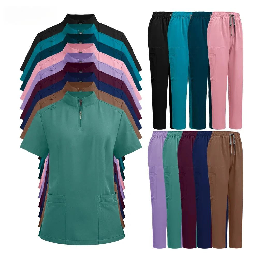 

Multi Unisex Set Collar Zipper Top Straight Pants Comfortable High Quality Outerwear Uniform