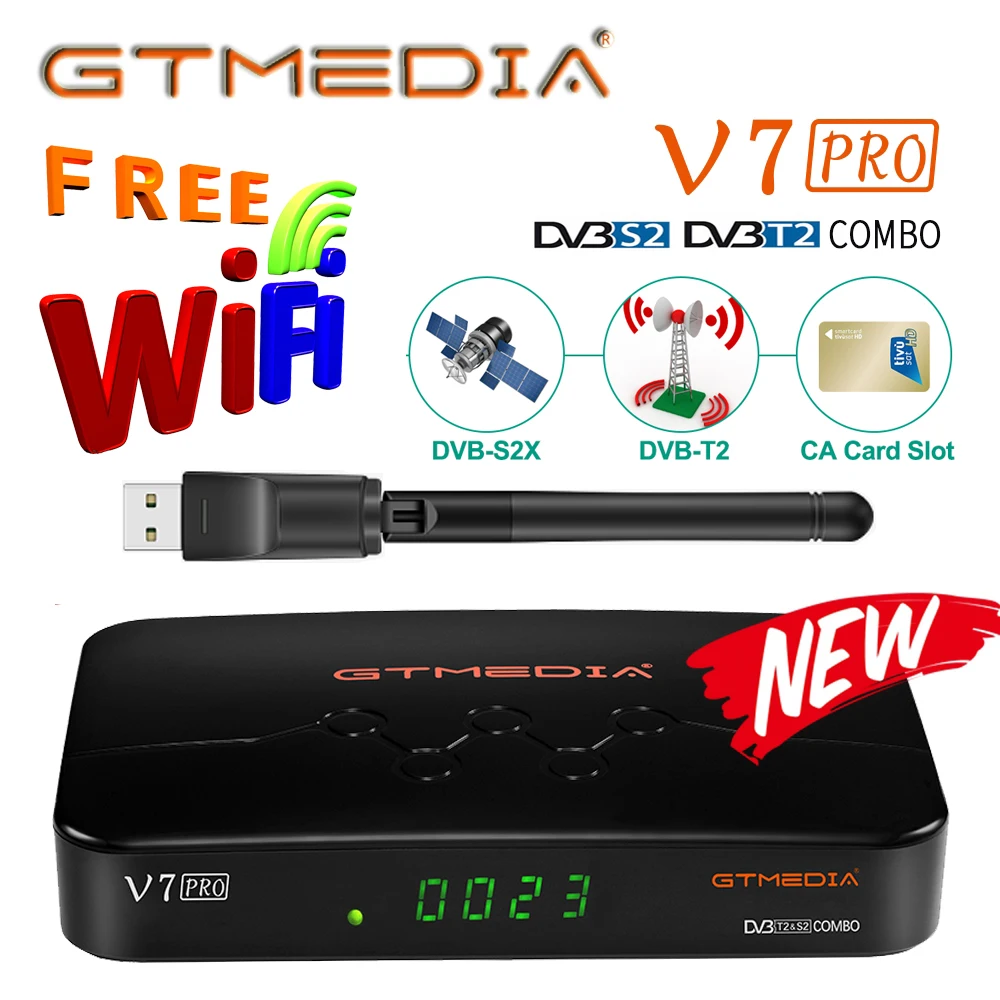 GTMEDIA V7 Pro Satellite TV Receiver DVB-S/S2/S2X+T/T2 Decoder CA Card For Italy Support H.265 Built-in WIFI Better V7 Plus V7S