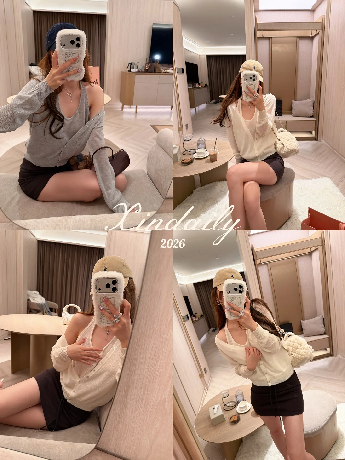 

XinDaily Korean Style Half Shoulder Bared Knitted Top Linen Collar Two-Piece Look Women's Soft Loose Fit Long Sleeve Top