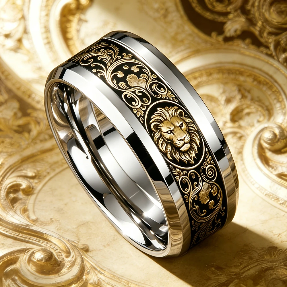 Vintage-Ring im Barockstil mit majestätischem Löwenkopf, Gothic-Punk-Ringe aus Edelstahl für Männer und Frauen, Rock-Biker-Totem-Schmuck, Geschenke – Detail 5