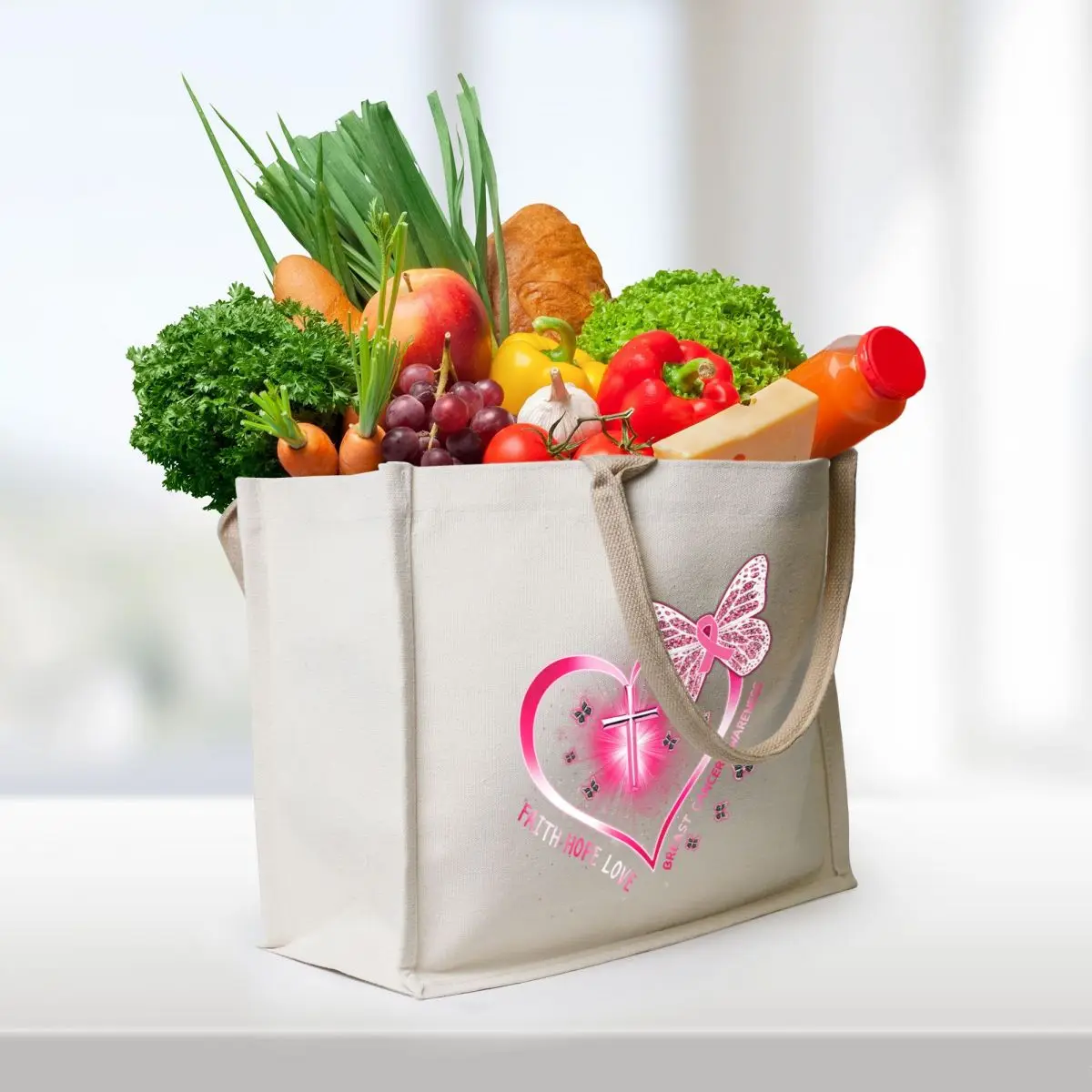 Faith Hope Love - Breast Cancer Awareness Tote Bag Big bag women Customizable tote bag Eco cute pouch