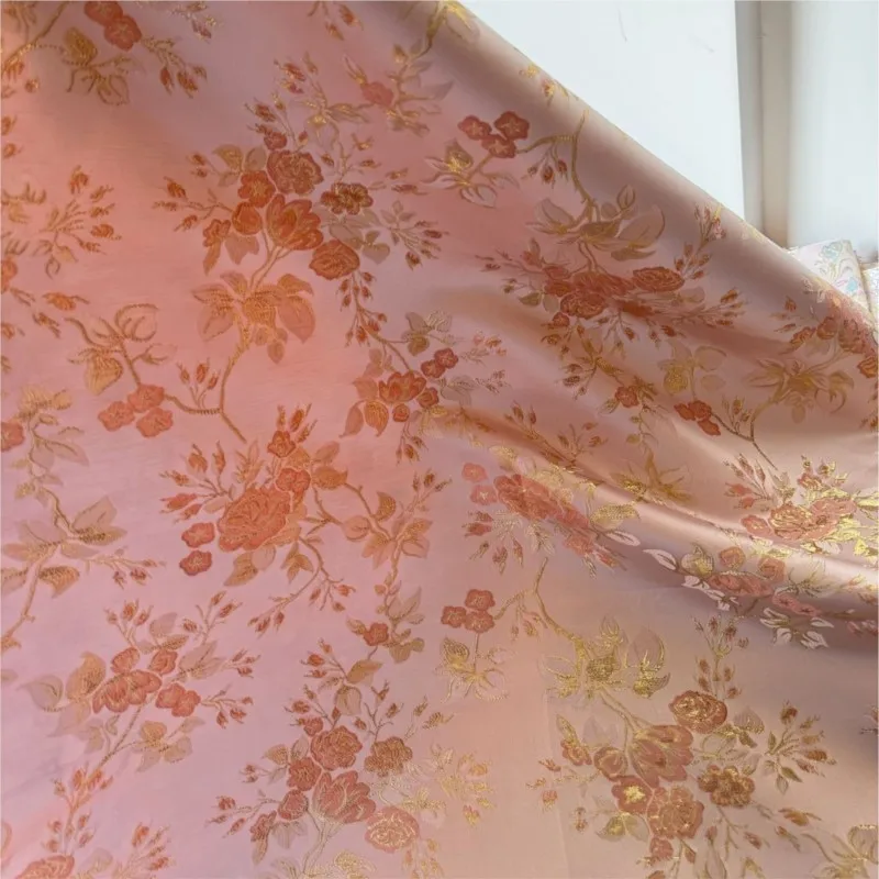 Pink rose jacquard traditional Chinese style fabric imitation brocade satin women's cheongsam skirt