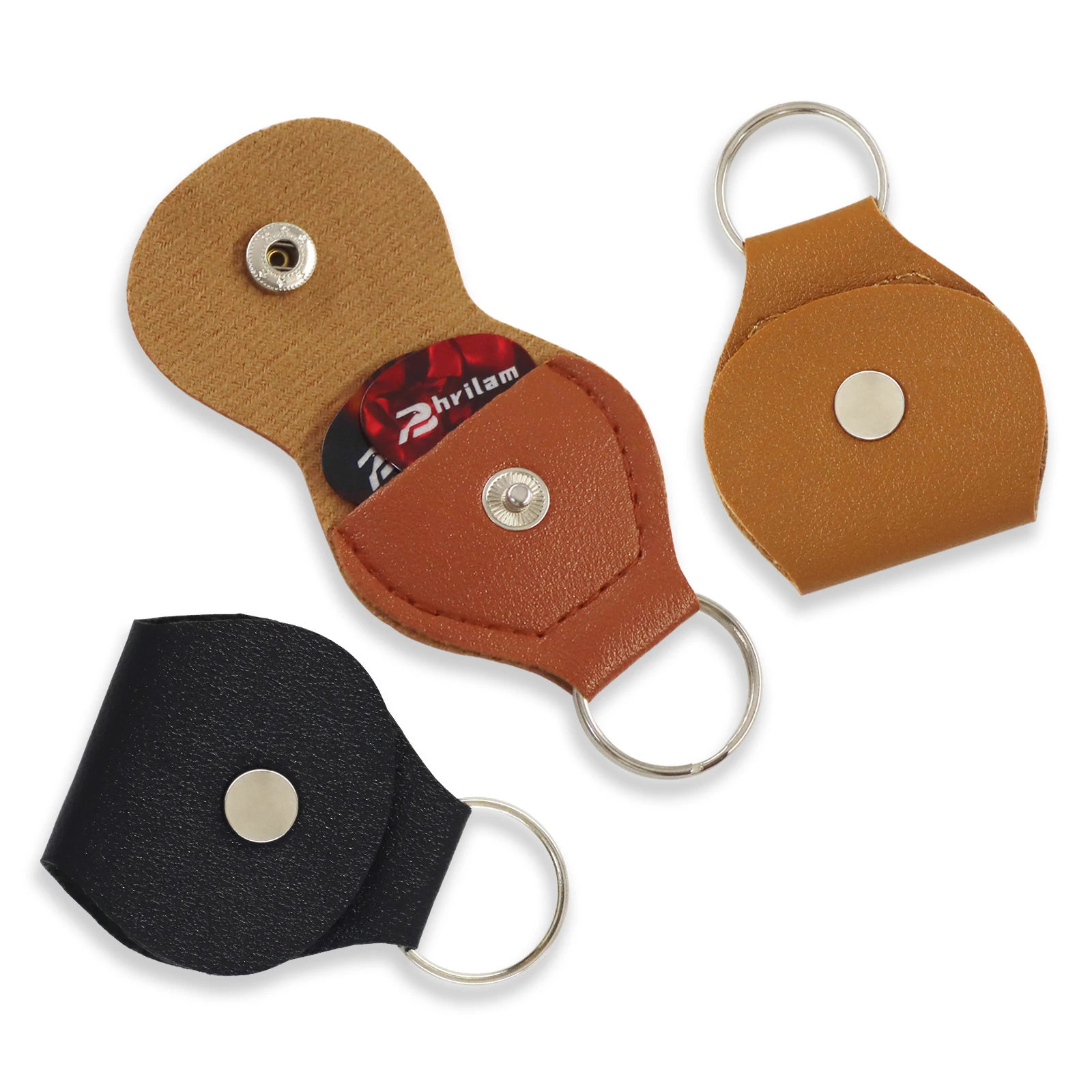 PHRILAM Leather Guitar Pick Holder Keychain Case Bag Plectrum Key Fob for Guitar Players Gift with 2 Random Color 0.46Picks