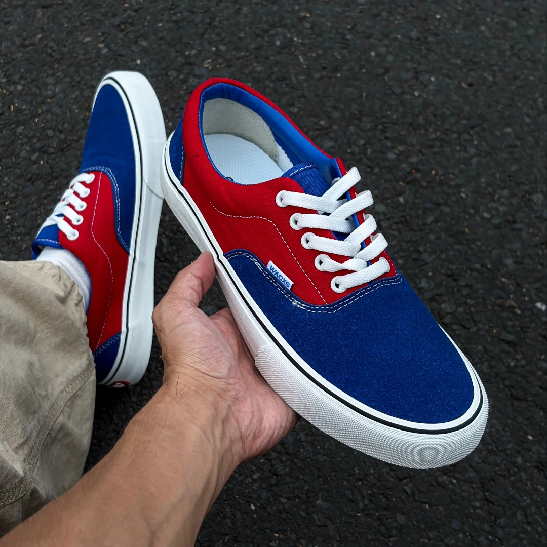 Blue‑Red Color Block Low‑top Skate Shoes Unisex Retro Canvas Shoes Couple Versatile Trendy Casual Sneakers for Students Men Wome