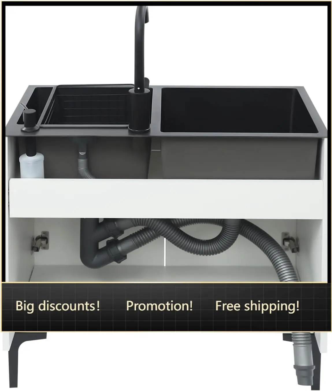 

Laundry Sink Cabinet with Stainless Steel Sink and Pull-Down Faucet, 30-Inch Freestanding Deep Utility Sink with Cabinet Utility