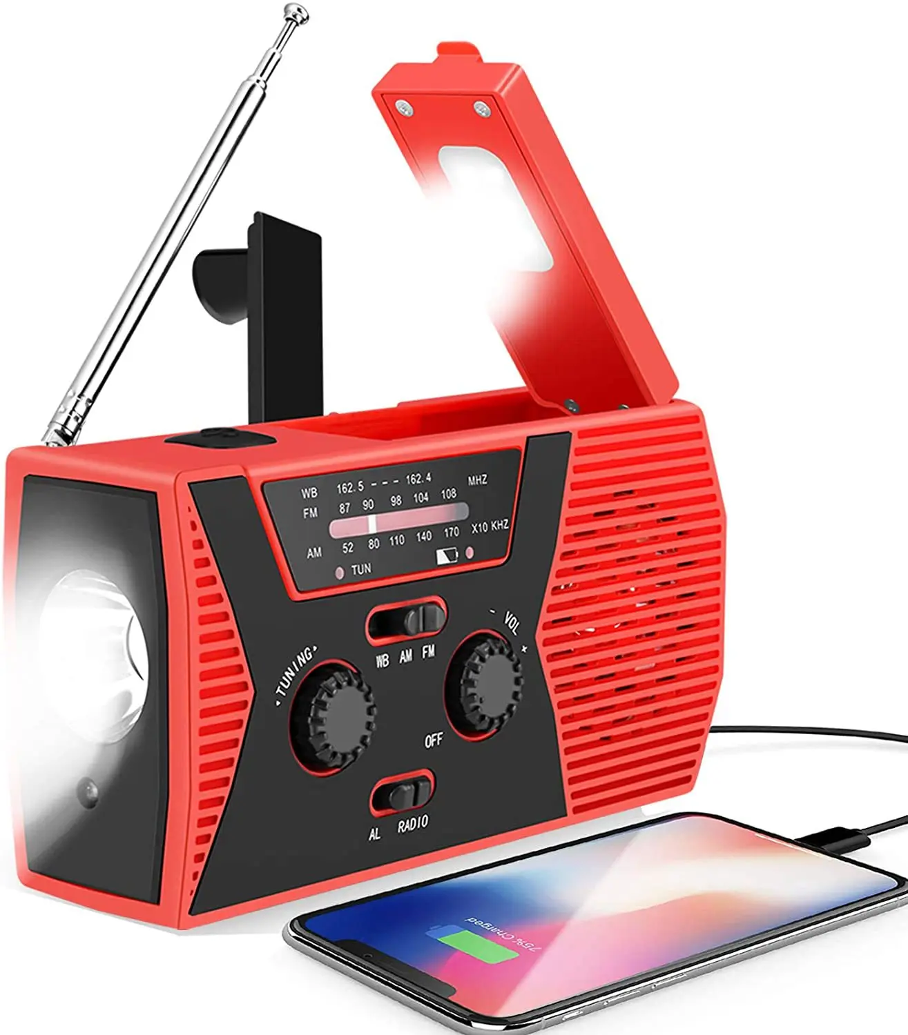 

2000Mah Multi Functional Portable Solar Powered Hand Cranked Charging Emergency Radio with Flashlight Reading Light