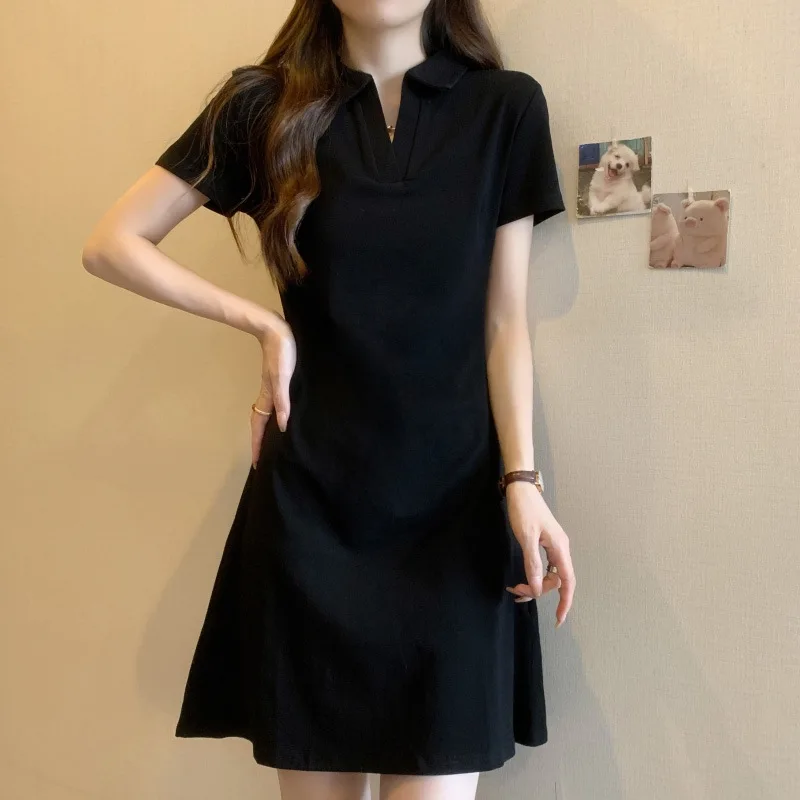 Foreign Trade Real Shot Cotton Sweet Spicy Girl Short Sleeve Women Summer Korean Version Slim Fit Slimming Collar